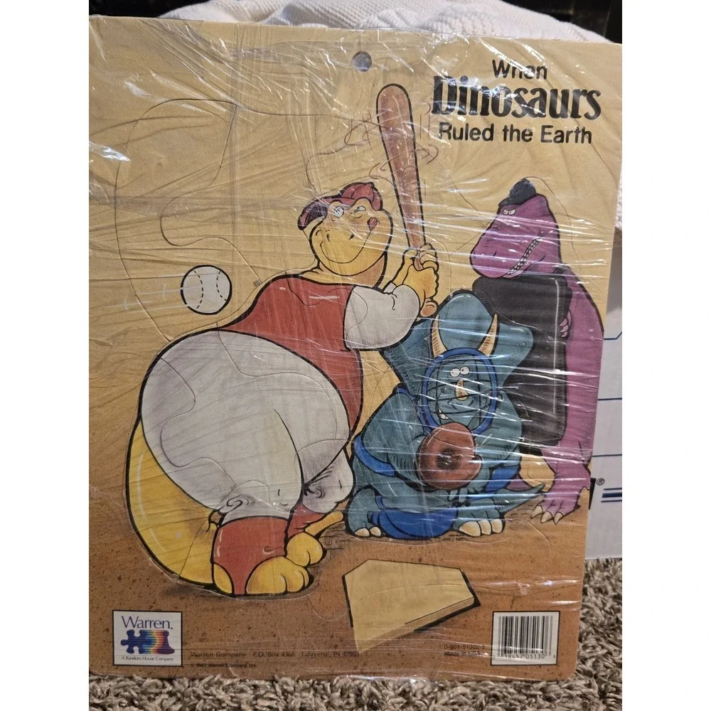 Vintage 1987 Warren When Dinosaurs Ruled the Earth Wooden Tray‎ Puzzle Baseball